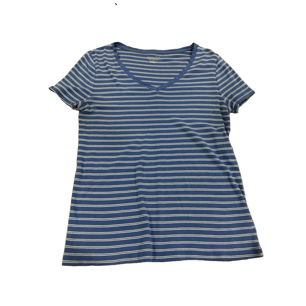 Merona Women's L Blue White Striped V-Neck Tee – Ultimate Soft Cotton